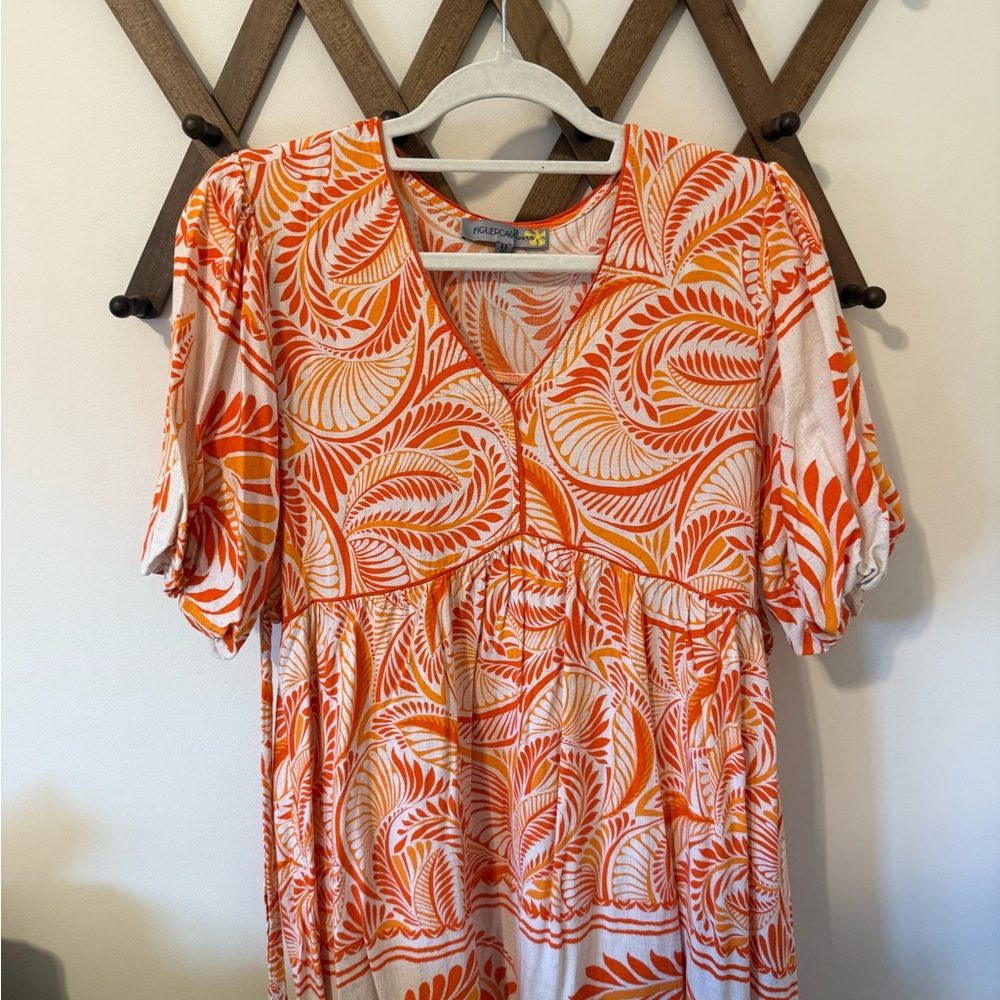 Orange and White Midi Dress